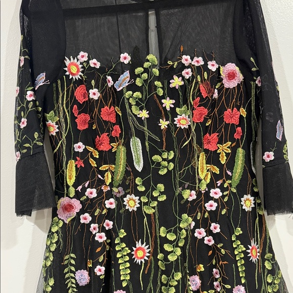 Teri Jon Black Dress with Colorful Floral Embroidery - Picture 2 of 11